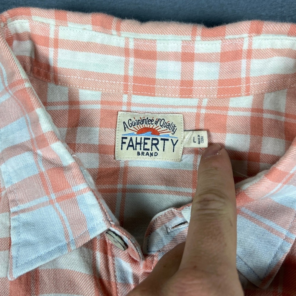 Faherty Brand Mens Large Orange Blue Plaid Indigo Dyed Cotton Button Down Shirt - Picture 3 of 8